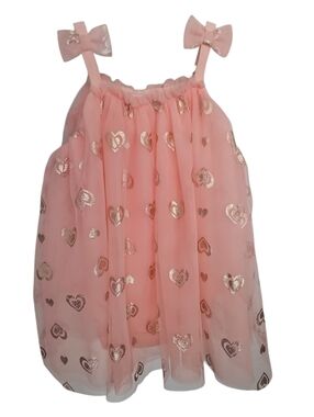 Baby Starters Peach Dress Gold Heart Print Bow Straps Tulle Onesie Size 9 Months